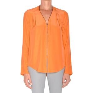 Elaine Kim Burned Orange 100% Silk Zip Blouse Womens Size Large